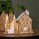 image 2 of 16cm Battery Operated Light up Wooden House Scene with Christmas Trees and Warm White LEDs
