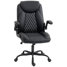 HOMCOM Executive Office Chair with Flip-Up Armrests, PU Leather Computer Desk Chair with Thick Cushion, Tilt Function, Height Adjustable for Home, Black | Black