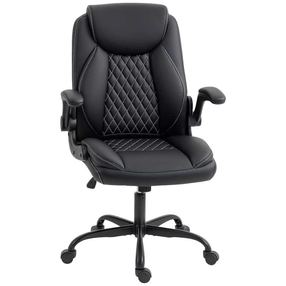 image 1 of HOMCOM Executive Office Chair with Flip-Up Armrests, PU Leather Computer Desk Chair with Thick Cushion, Tilt Function, Height Adjustable for Home, Black | Black