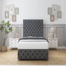 Sloomy Watson Armour Coniston Divan Bed With Mattress 2 Drawers Left Side With 54" Floor Standing Headboard & 12" Matching Footboard 2'6 Small Single | Grey | Armour | Small Single | 1