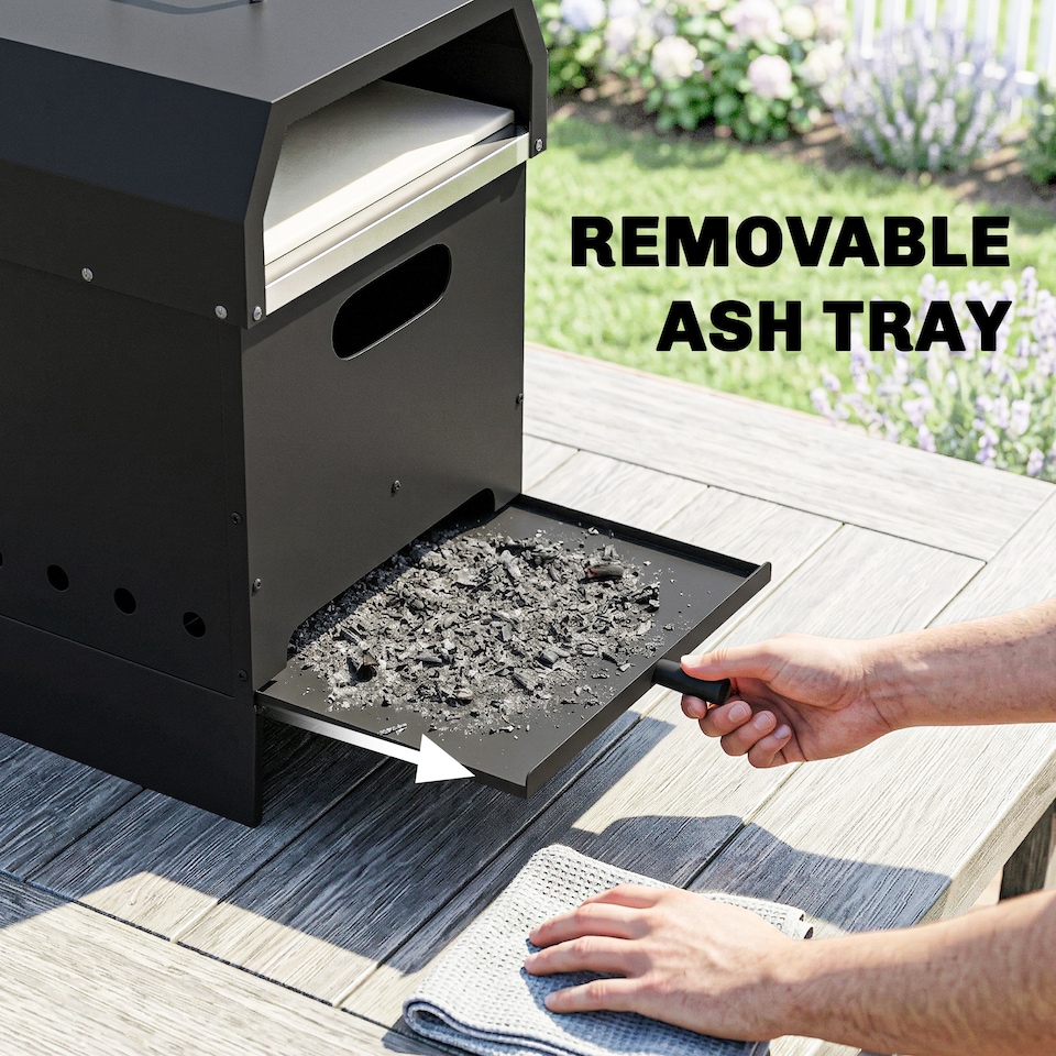 image 1 of Outsunny 3 in 1 Portable Wood Fired Outdoor Pizza Oven with Handles | Black | Black | 40 x 37.5 x 53.5 cm