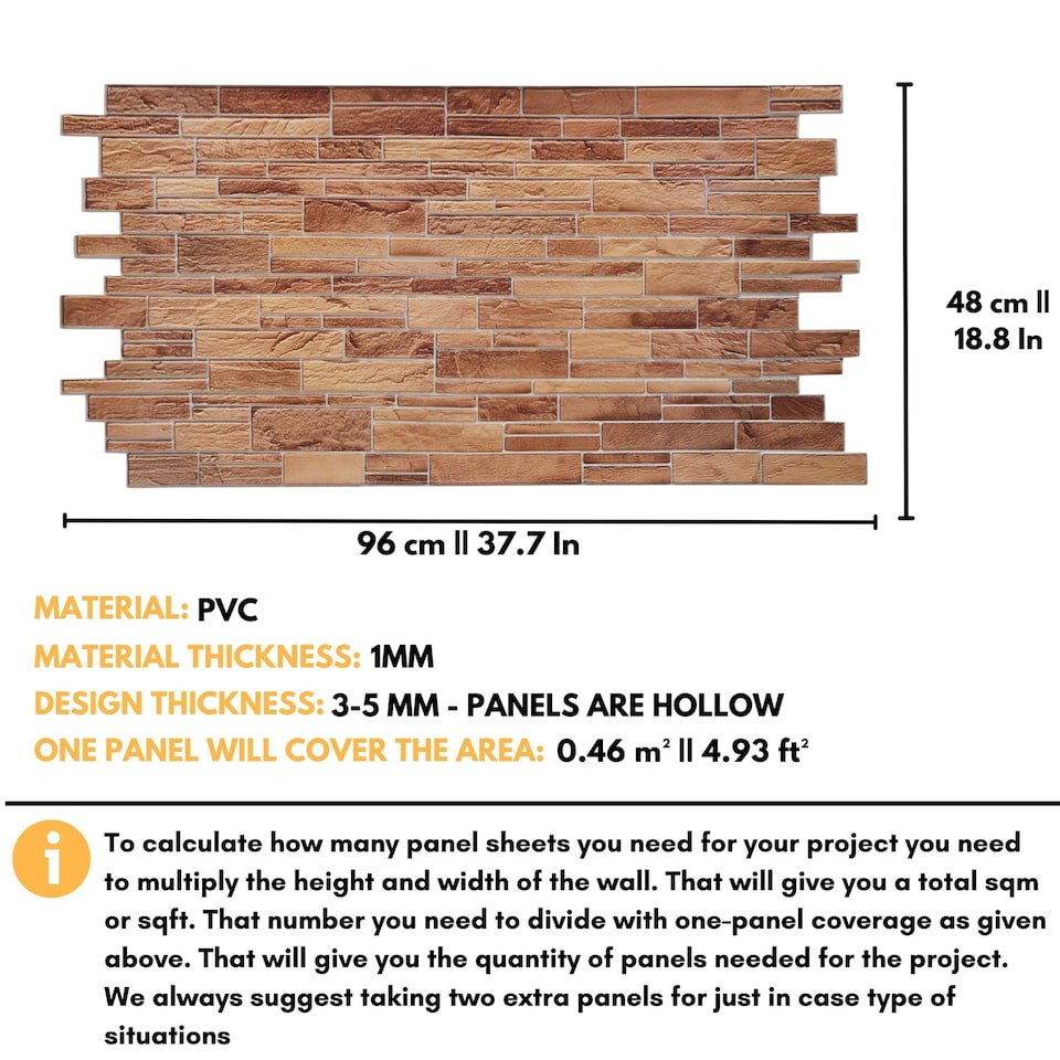 image 1 of NOVECRAFTO Brick Effect 3D Wall Panels (96cm x 48cm) DIY Decorative PVC Plastic Cladding Panels