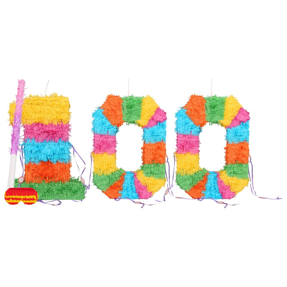 image 1 of Fax Potato 100th Birthday Pinata Set with Stick & Blindfold - Pink Stick