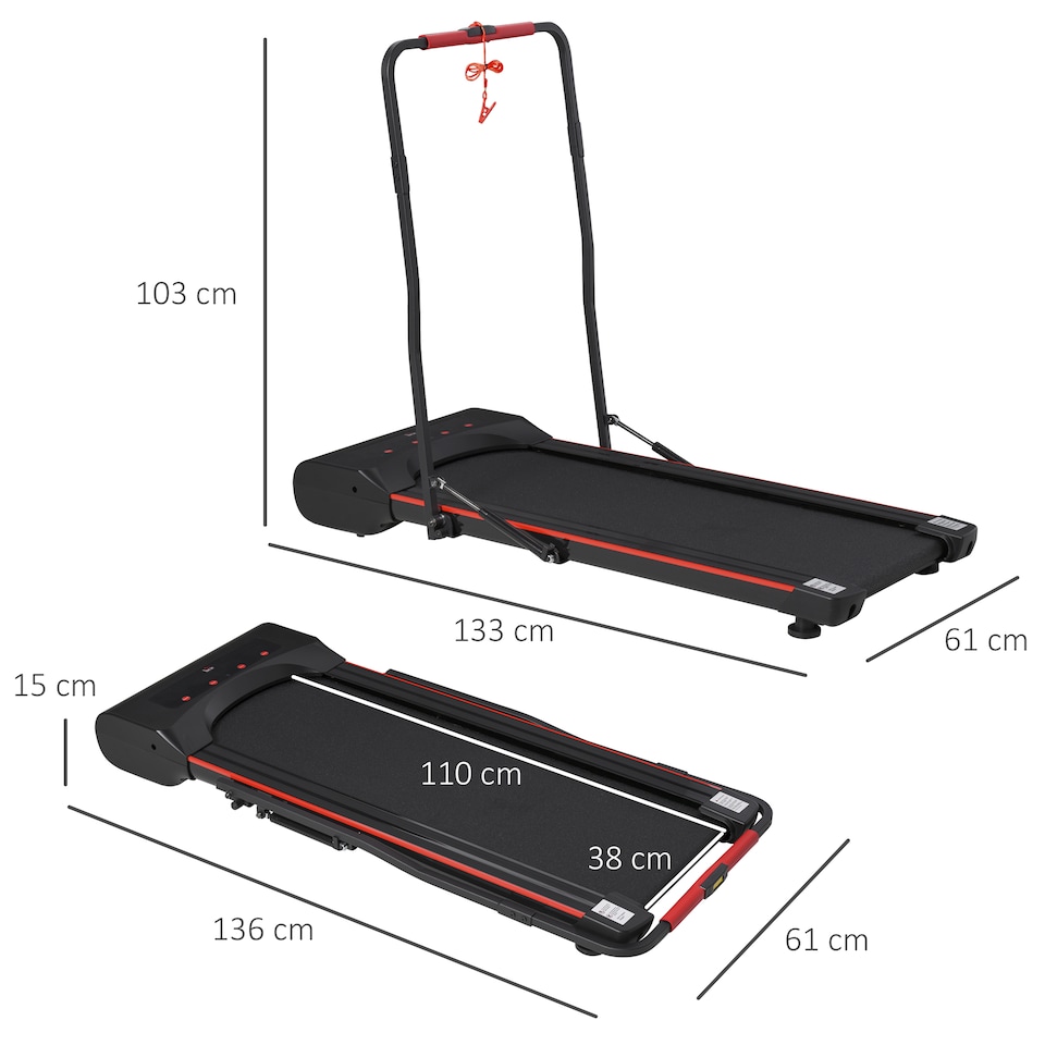 image 1 of HOMCOM Walking Machine w/ LED Display & Remote Control Exercise Jogging Fitness | Red | Black, Red