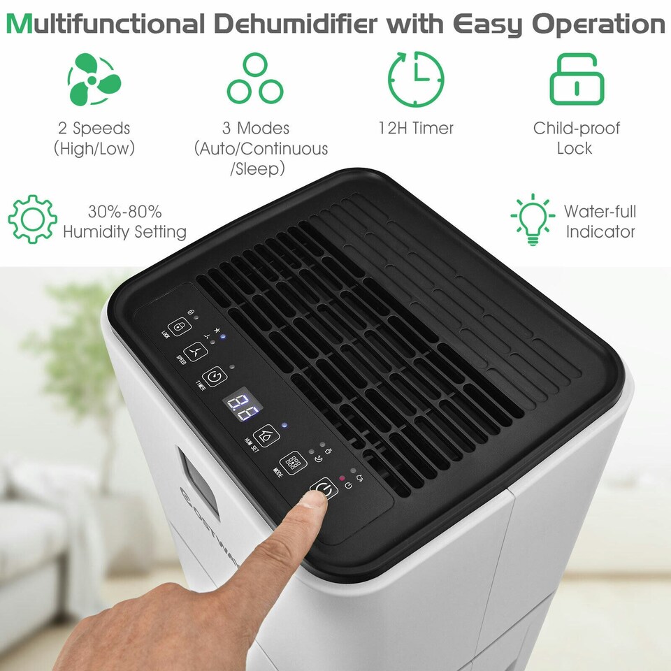 image 1 of COSTWAY 12L/D Portable Room Dehumidifier W/ Digital Control Panel