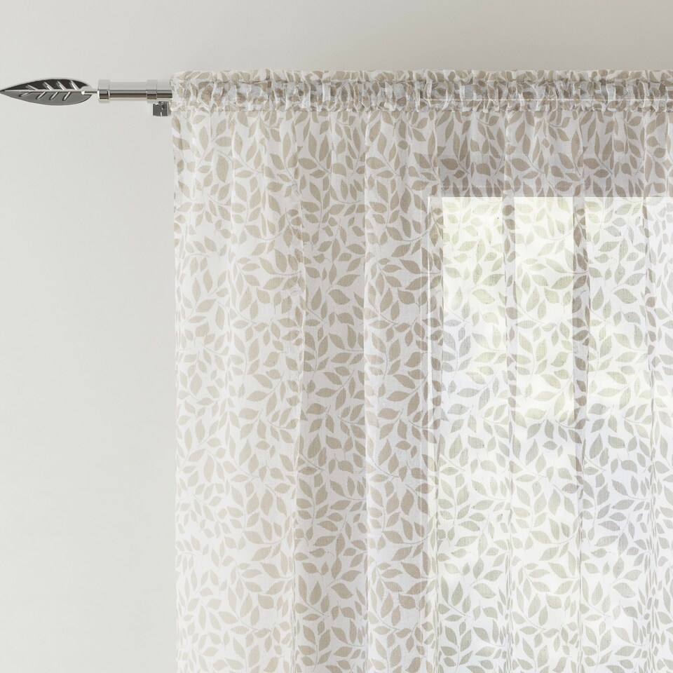 image 1 of Pair of Willow Natural Leaf Print on Linen Look Panels, with Rod Pocket Header 137 CM