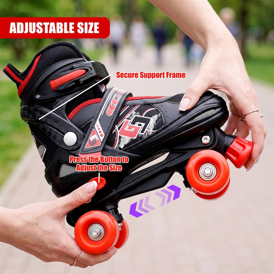 image 1 of The Magic Toy Shop Kids Adjustable Roller Skates, Black & Red, Medium
