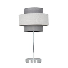 ValueLights Weaver Chrome Touch Table Lamp Dark and Light Grey Shade and Bulb