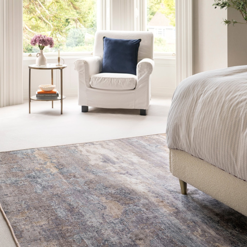 image 1 of Abstract Design Cotton Chenille Rug Grey Beige Machine Washable 240cm x 330cm