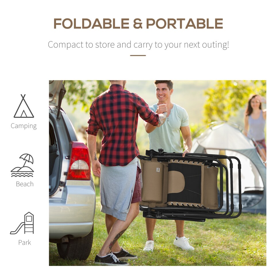 image 1 of Outsunny Zero Gravity Lounger Chair, Folding Reclining Patio Chair with Shade Cover, Padded Seat, Cup Holder, Soft Cushion and Headrest for Poolside, Camping, Coffee