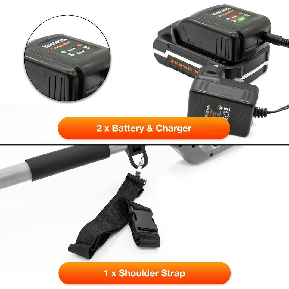 image 1 of Terratek 20V 2.4m Cordless Telescopic Long Reach Hedge Trimmer 2 Batteries | Grey | Grey | 1