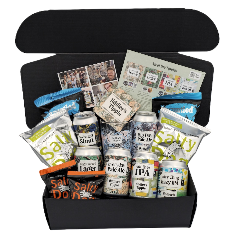 image 1 of Jiddler's Tipple Craft Beer & Snacks Gift Hamper for Men - The Ultimate Birthday Present - The Best Dad Gifts & Husband Gift Basket - 14 Pack Gift Hamper Basket