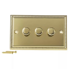 Volex Crabtree Brass Gold 3-Gang Dimmer Light Switch