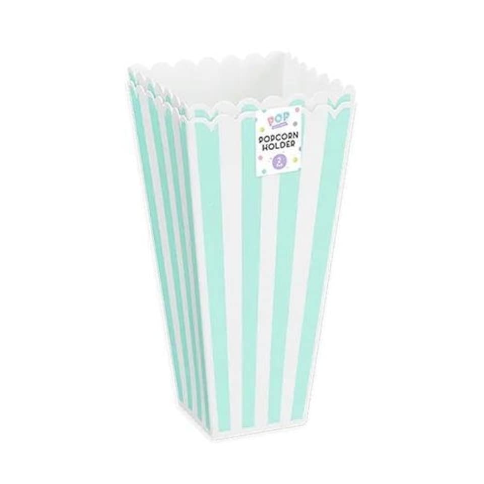 Pastel Green Stripes Reusable Plastic Popcorn Holder - Pack of 2