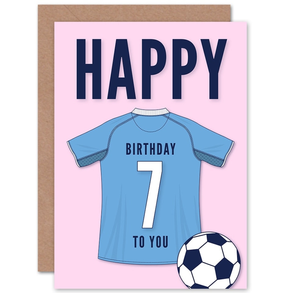 image 1 of Football Strip Kit Sky Jersey Top On Age 7 Year Old Child Kids 7th Birthday Card