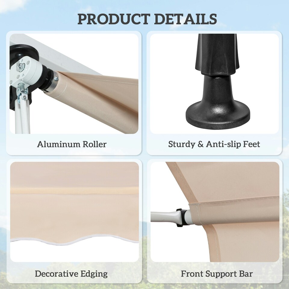 image 1 of Outsunny 2x1.5m Manual Retractable Patio Awning Floor- to-ceiling Shade Beige Cream