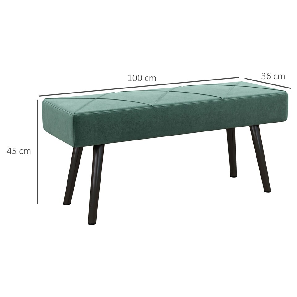 image 1 of HOMCOM End of Bed Bench, Upholstered Hallway Bedroom with Steel Legs, Green