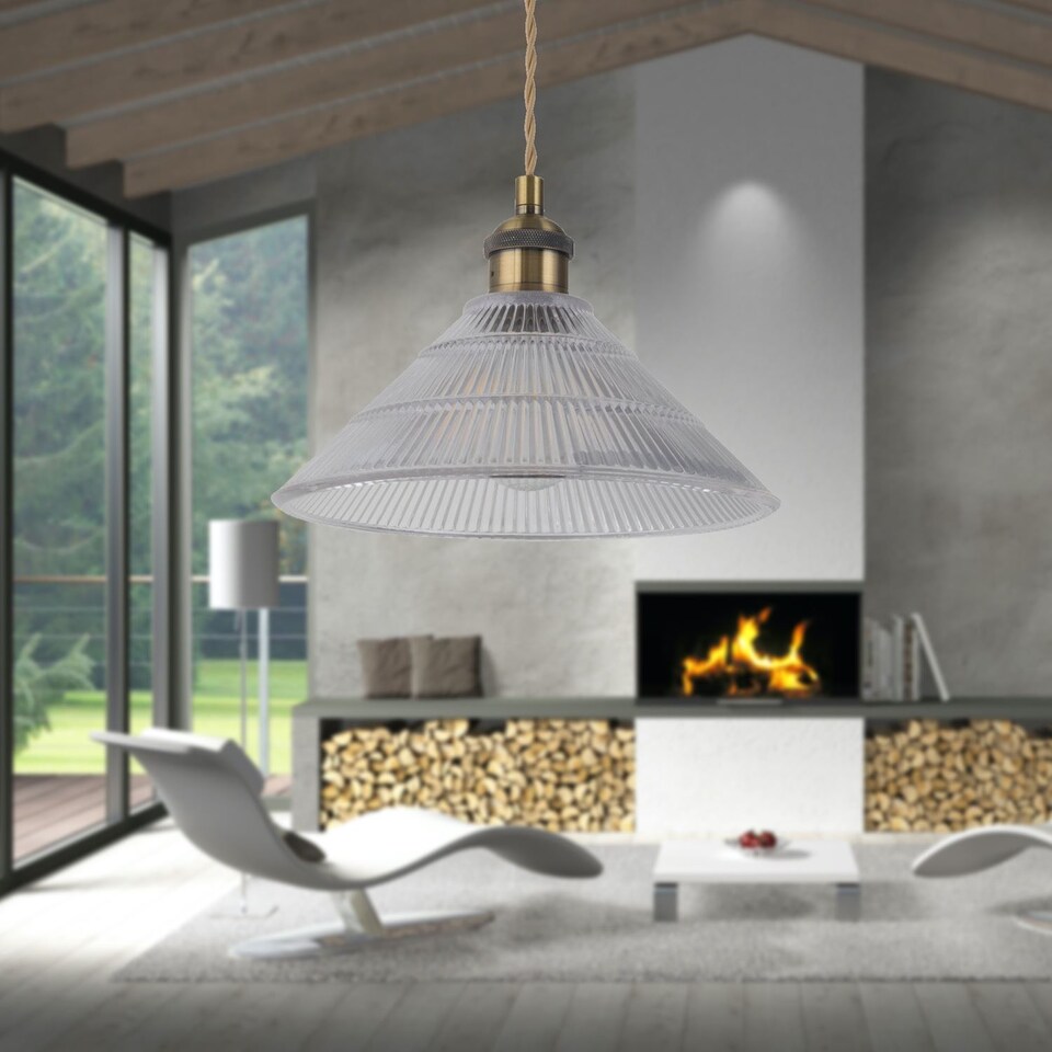 image 1 of Set of 2 Flex - Antique Brass Pendant Kits with Cream Braided Cable | Yellow | 2