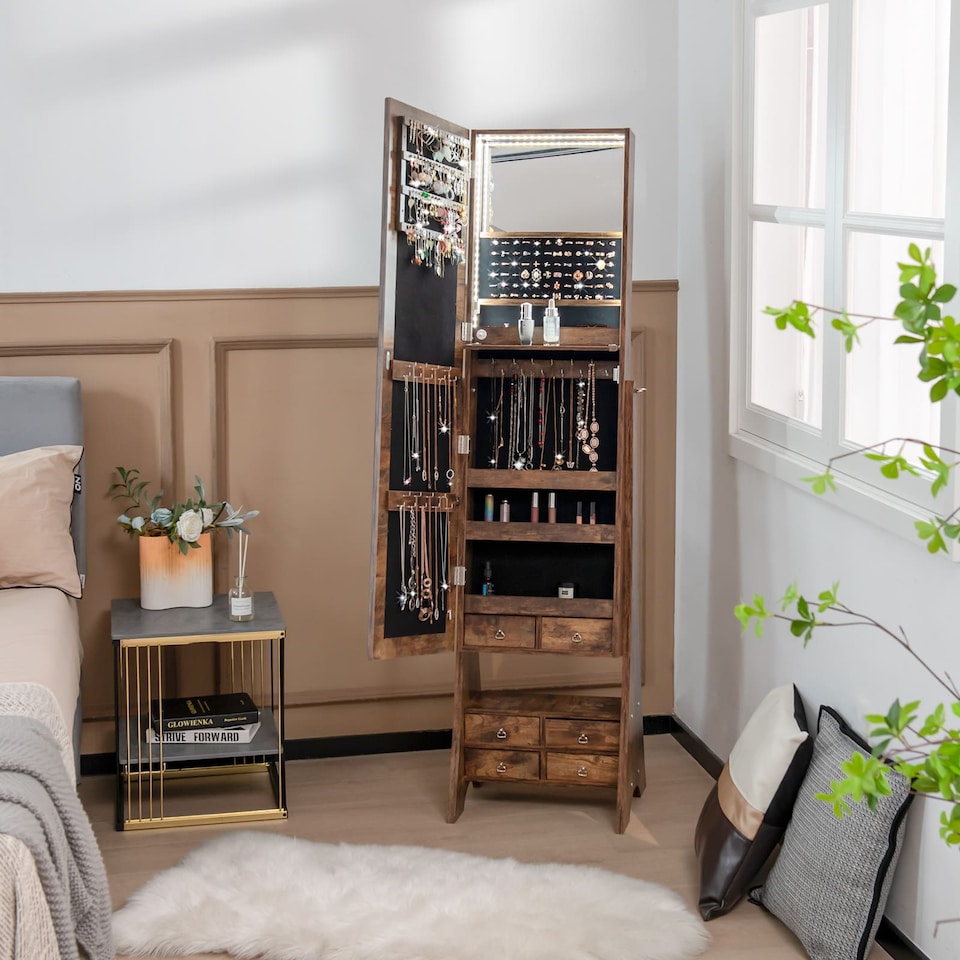 image 1 of COSTWAY Freestanding Jewelry Cabinet Floor Jewelry Armoire Organizer