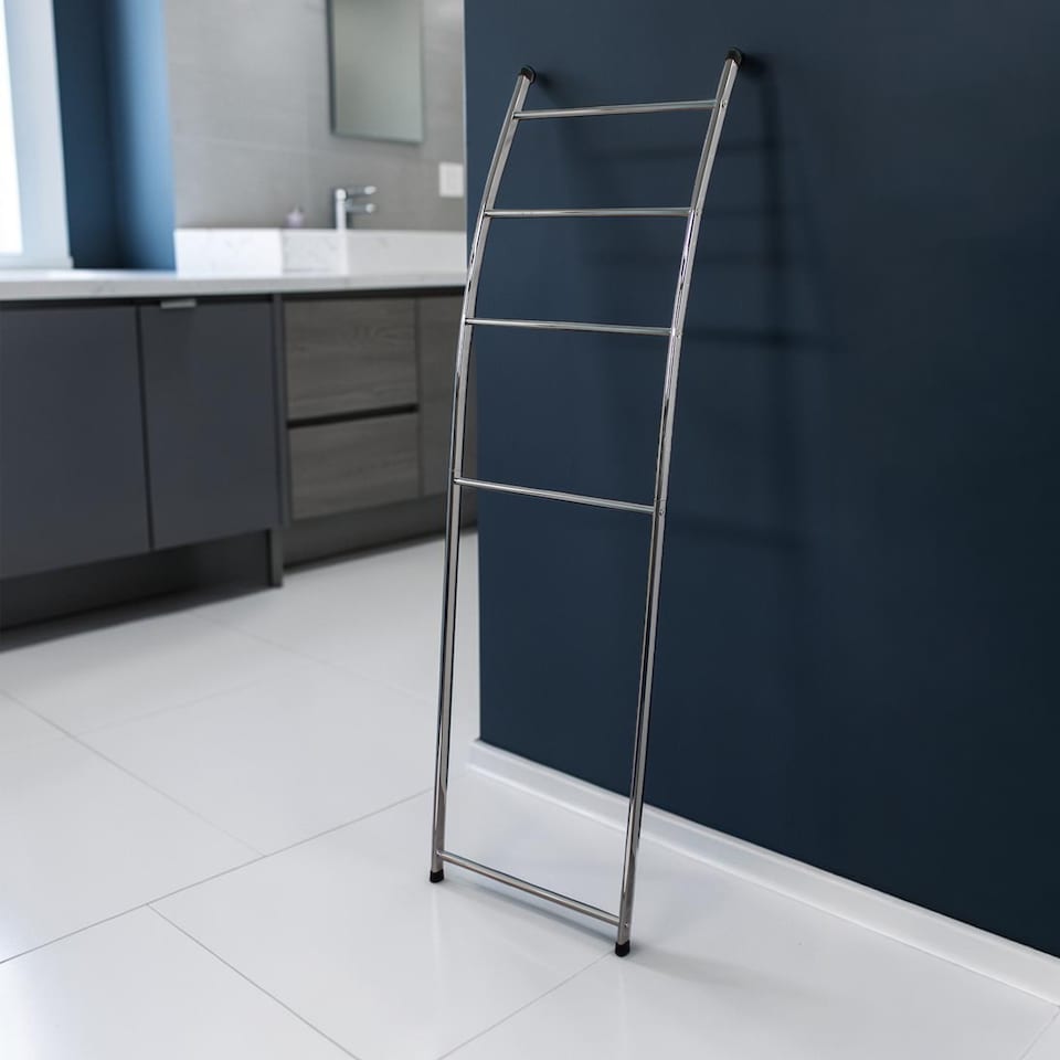 image 1 of Showerdrape Apex Chrome Bathroom Freestanding Towel Rail Storage Ladder | Silver | 1