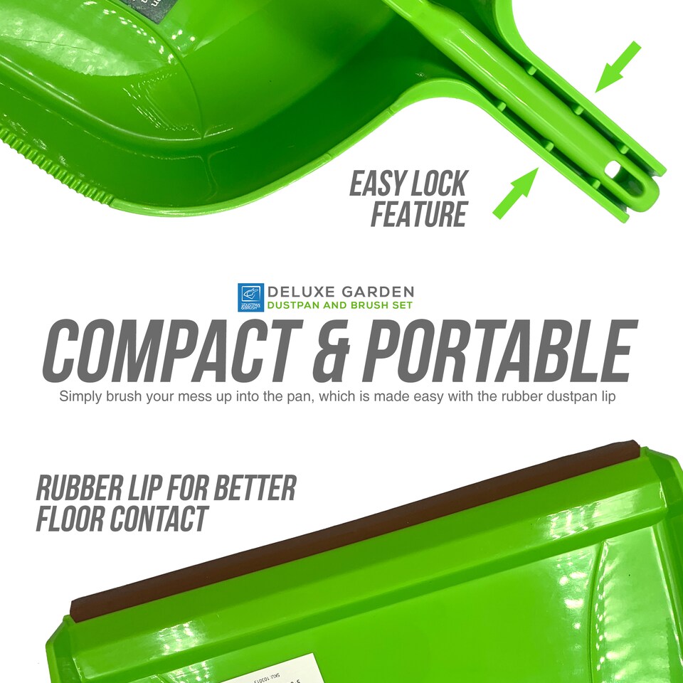 image 1 of Deluxe Garden Dustpan and Brush Set Large Outdoor Dustpan with Stiff Bristle Brush