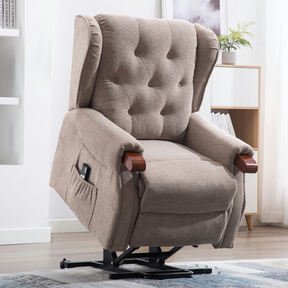 image 1 of Harrogate Single Motor Electric Rise Recliner Fabric Lift Riser Chair (Brown)
