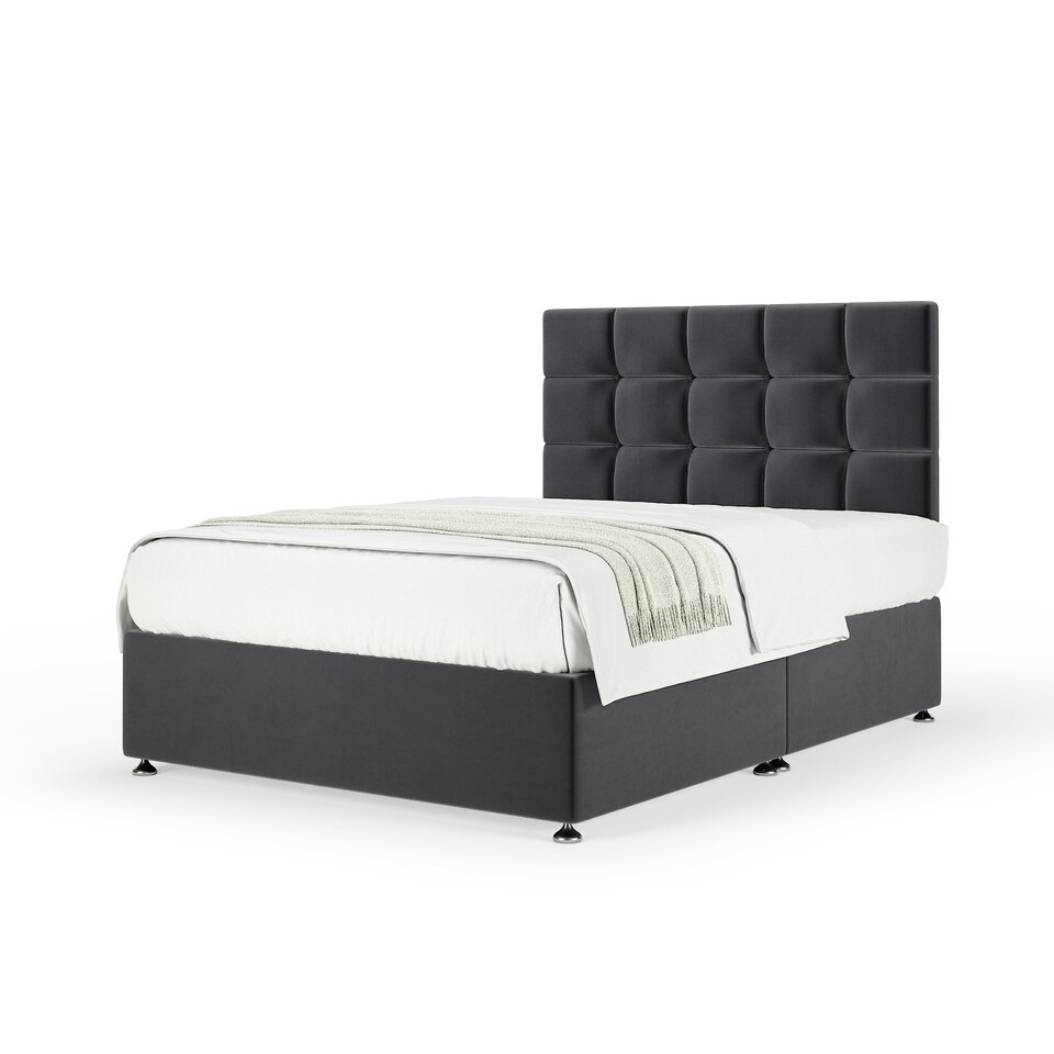 image 1 of Memory Maestro Memory Foam Graphite Plush Velvet Divan Set And Pearl Headboard Small Double