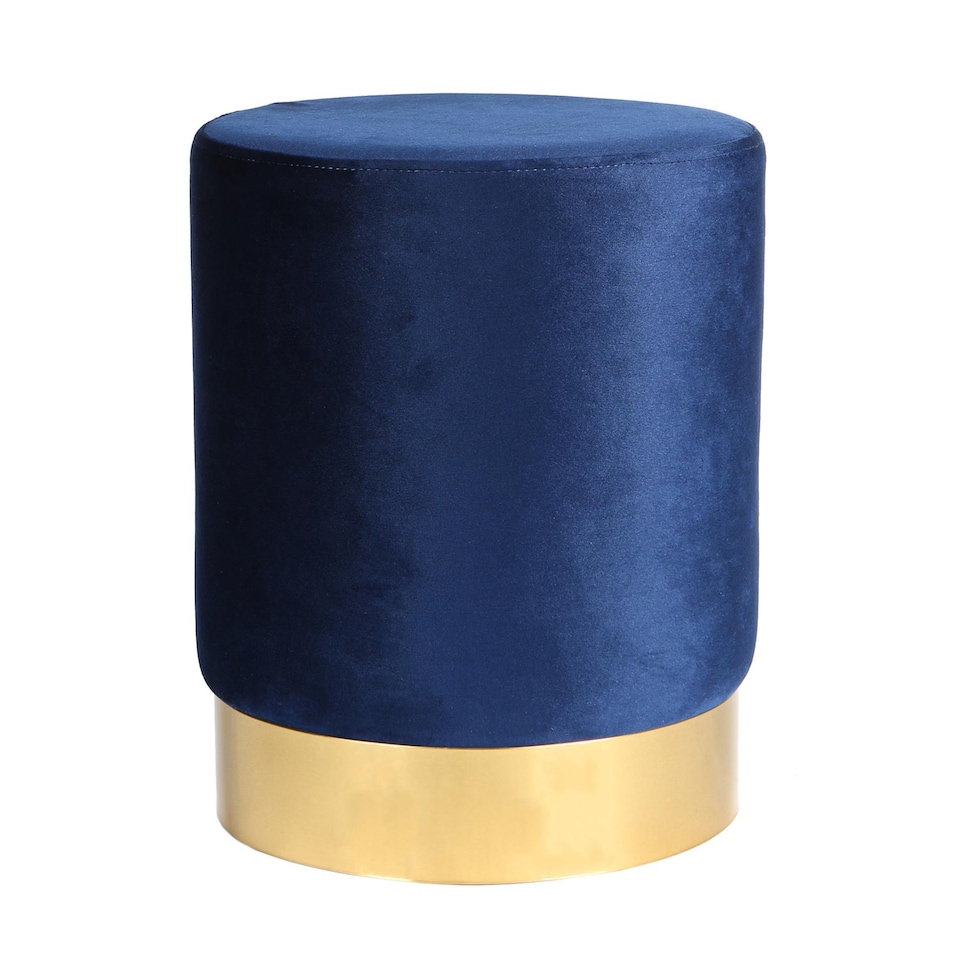 image 1 of Harbour Housewares Round Velvet Pouffe - 29 x 36cm - Blue | Blue | Blue