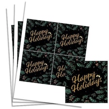 Christmas Happy Holidays Black Square Stickers 95mm - Sheet of 4