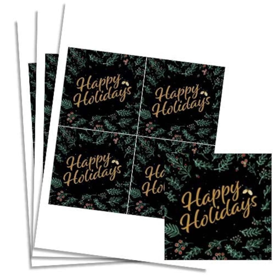 image 1 of Christmas Happy Holidays Black Square Stickers 95mm - Sheet of 4