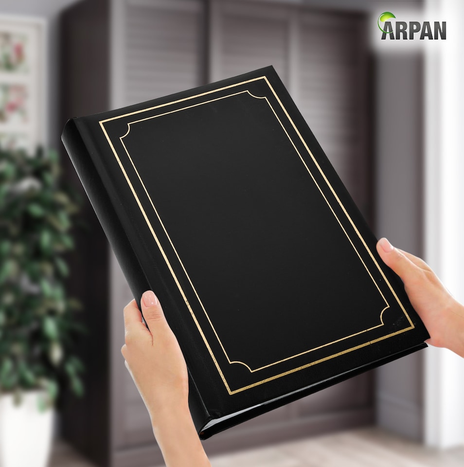 image 1 of ARPAN Deluxe Padded Cover Slip In Memo Photo Album for 300 Photos 6x4" (10x15cm) – Bookbound Picture Album with Memo Writing Space – Black
