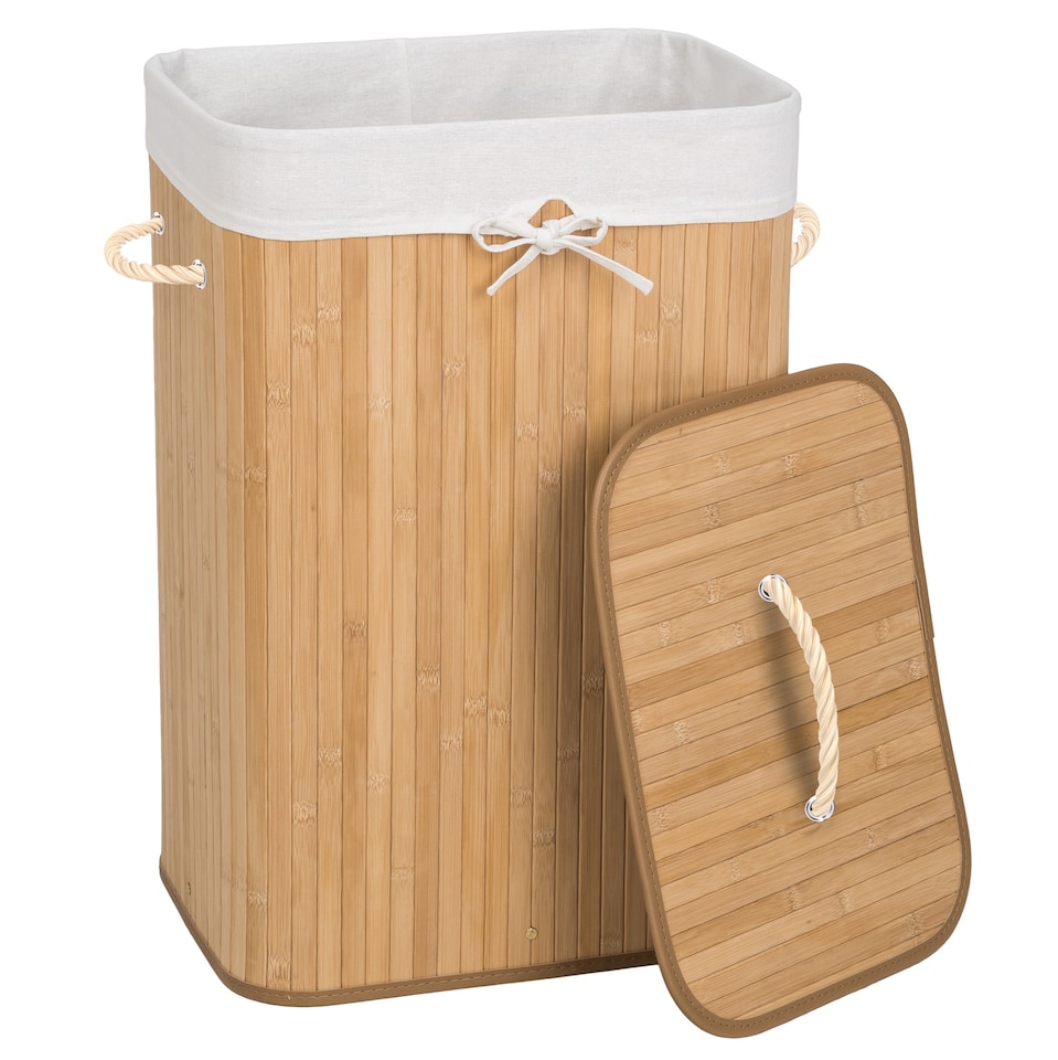 image 1 of Laundry Basket - washing hamper with lid, removable laundry bag, 2 handles | Brown | beige | 72 L | 1
