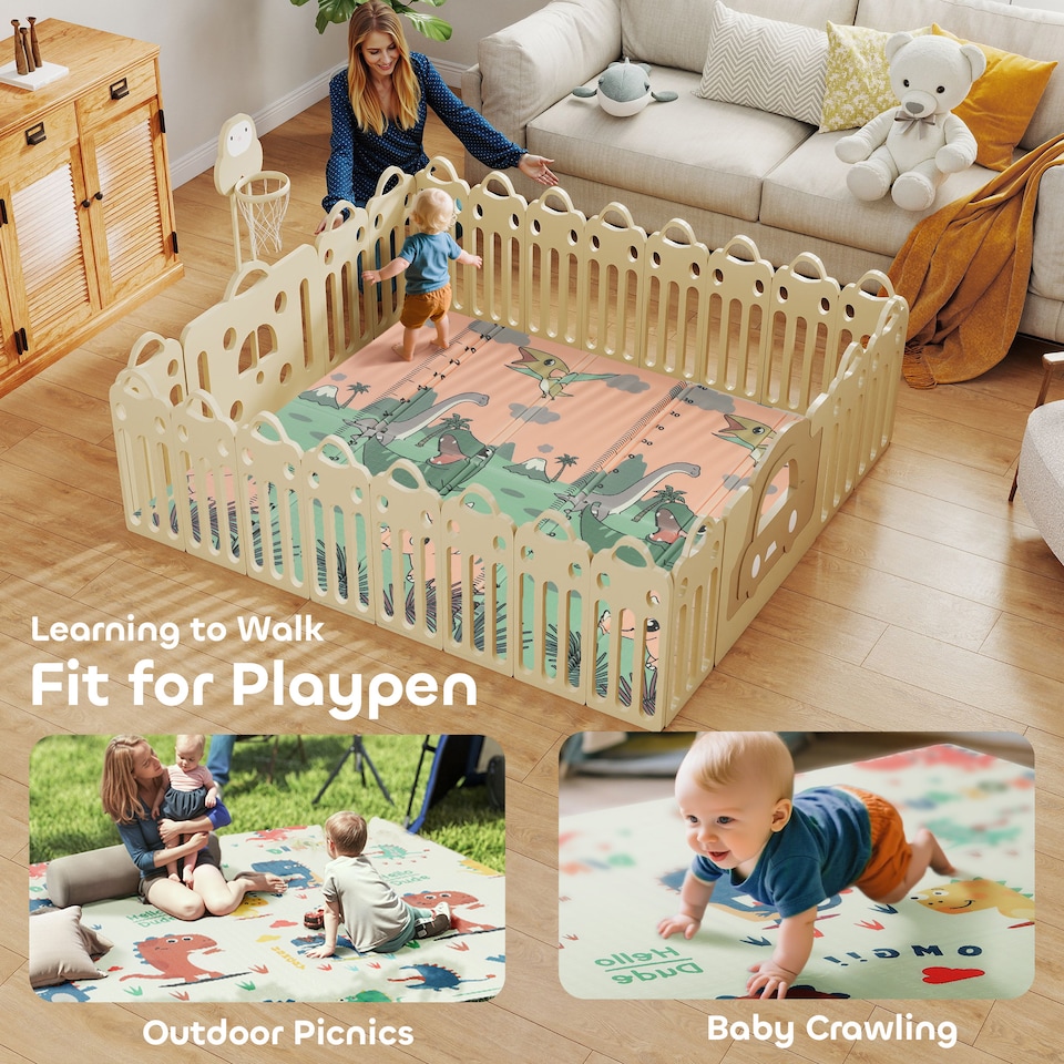 image 1 of AIYAPLAY Baby Play Mat, Foldable Activity Playmat, Dinosaur Theme