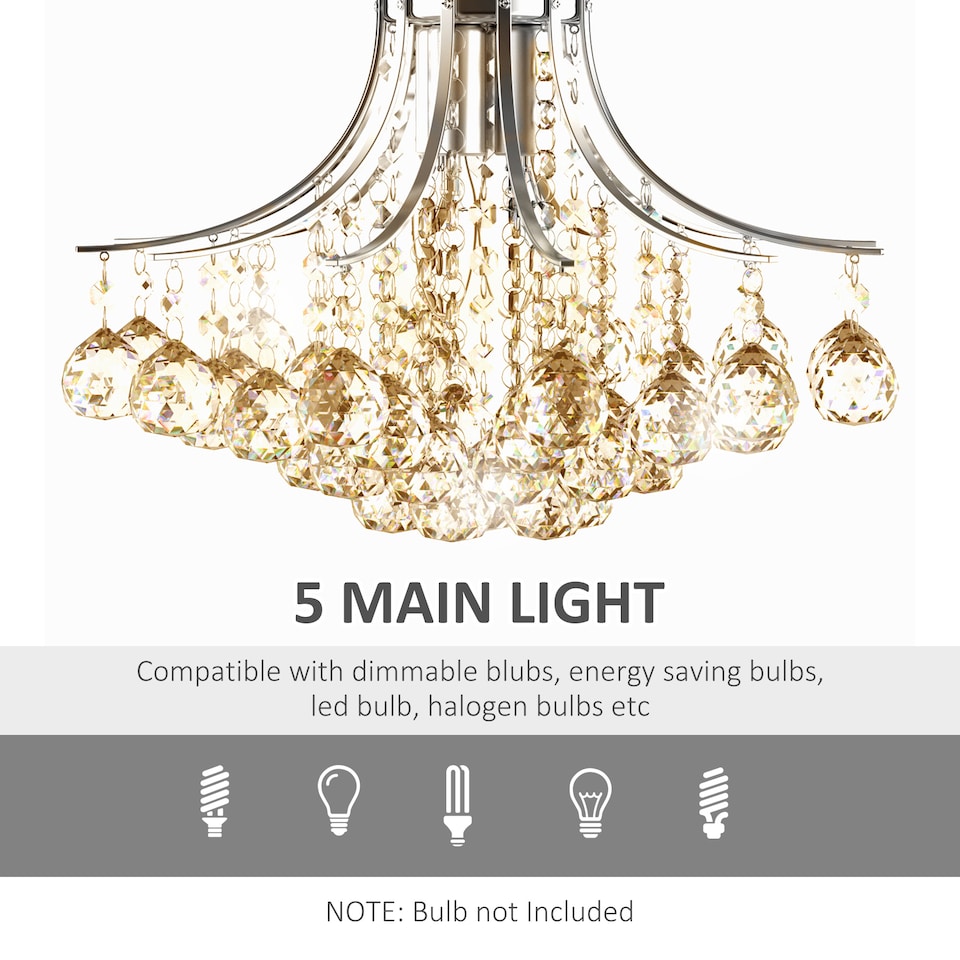 image 1 of HOMCOM Crystal Chandeliers, K9 Droplets Ceiling Light with 3 E14 Bulb Base, Pendant Lights for Living Room, Bedroom, Dining Room, Hallway, Kitchen