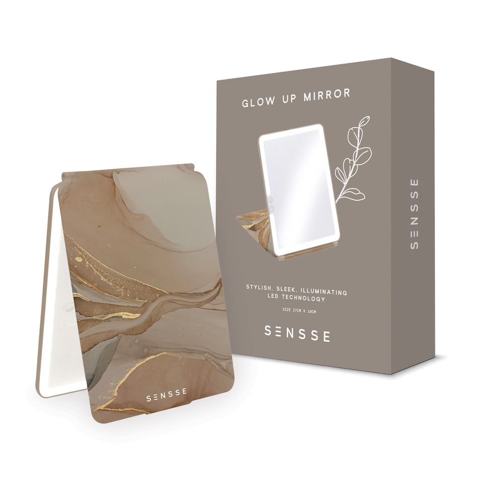 image 1 of Sensse Modern Marble LED Glow Up Mirror | Gold