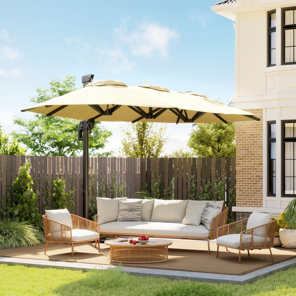 image 1 of Outsunny 45 m Patio Cantilever Roma Parasol Large DoubleSided Rectangular Garden Umbrella with Crank Handle 360 Cross Base for Bench Outdoor Khaki