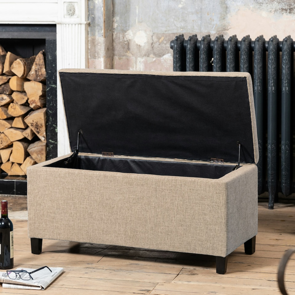 image 1 of Henbury Fabric Storage Ottoman - Light Brown