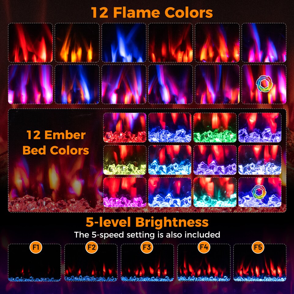 image 1 of COSTWAY 750W/1500W Recessed/Wall-Mounted Fireplace Black