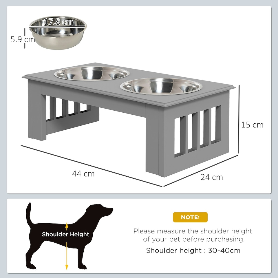 image 1 of PawHut Raised Dog Bowls Pet Feeder Raised Elevated Stainless Steel Food Grey