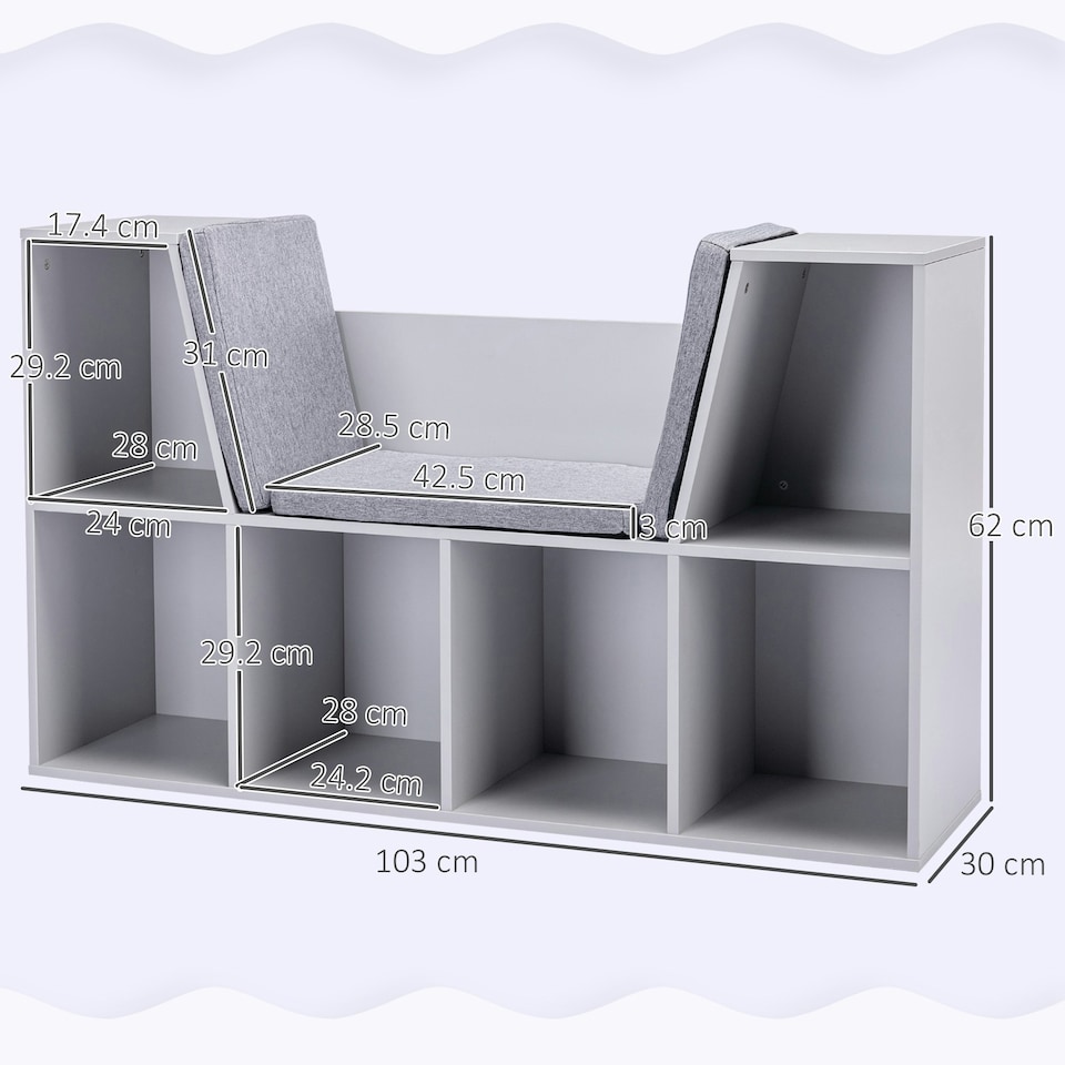 image 1 of HOMCOM Kids Cabinet w/ Six Compartments for Toys, Clothes, Books - Grey Grey | 103 x 30 x 60cm