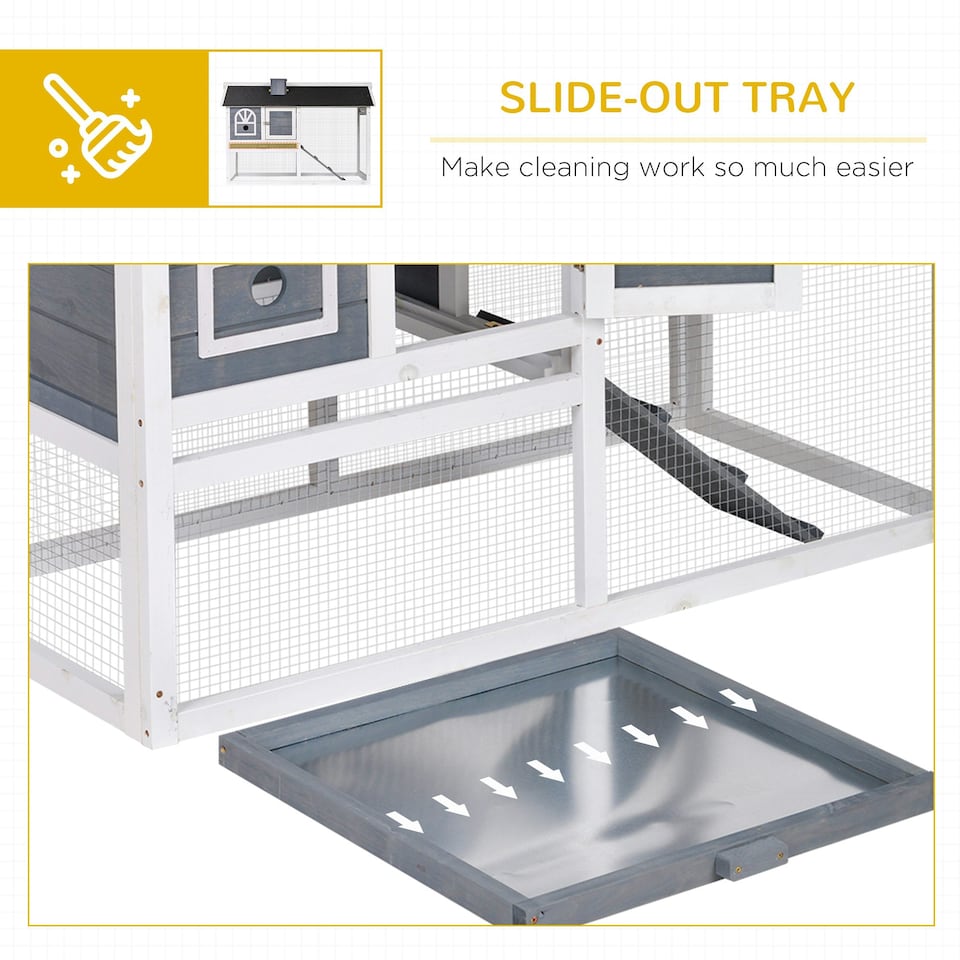 image 1 of PawHut Rabbit Hutch, Guinea Pig Hutch 2 Tiers Outdoor w/Tray & Ramp, Grey