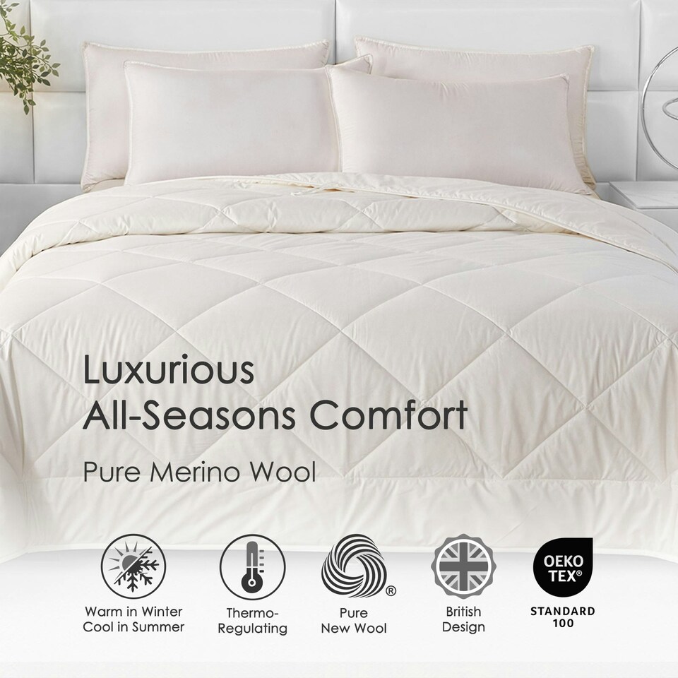 image 1 of Homescapes Australian Wool 400 GSM Heavy Duvet, King