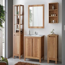 Freestanding Bathroom Vanity Unit 800mm Sink Cabinet with Basin Oak Effect Floor Storage Classic