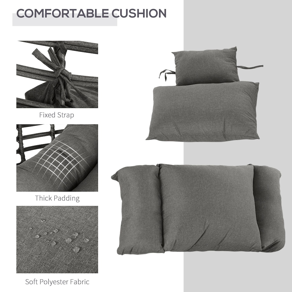 image 1 of Outsunny Garden Egg Chair, Teardrop Outdoor PE Rattan Chair with Full-body Soft Padded Cushion, Mixed Grey