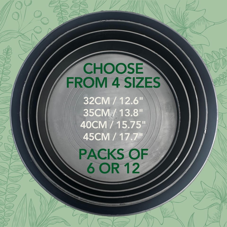 image 1 of 12 Pack Giant 45cm Plant Pot Saucers - Black Industrial Heavy-Duty Round Garden Trays - Frost Proof & Made in UK