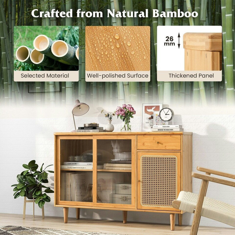 image 1 of COSTWAY Kitchen Buffet Sideboard Storage Cabinet Cupboard Brown