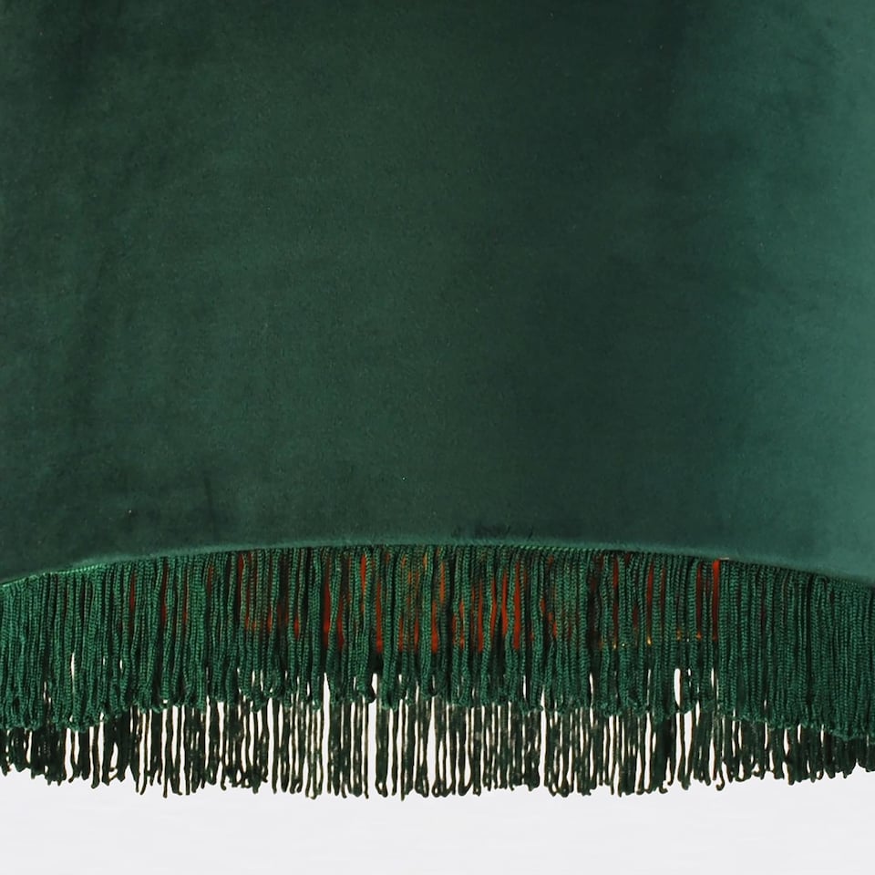 image 1 of Spruce Green Velvet With Gold Inner Tassled Light Shade | Green | Gold | Large | 1