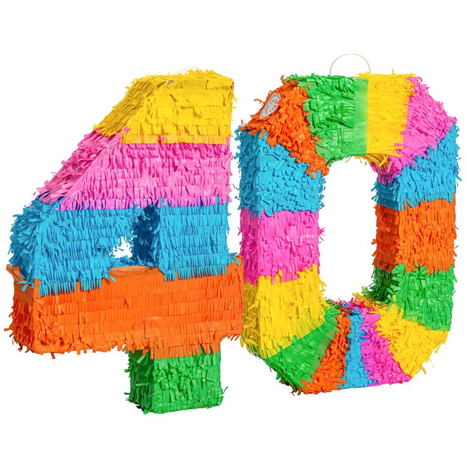 image 1 of Fax Potato 40th Birthday Pinata Set with Stick & Blindfold - Blue Stick