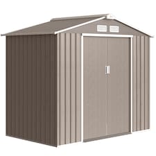Outsunny 7 x 4ft Metal Garden Shed, Outdoor Storage Tool House with Ventilation Slots, Foundation Kit and Lockable Double Doors, Light Brown