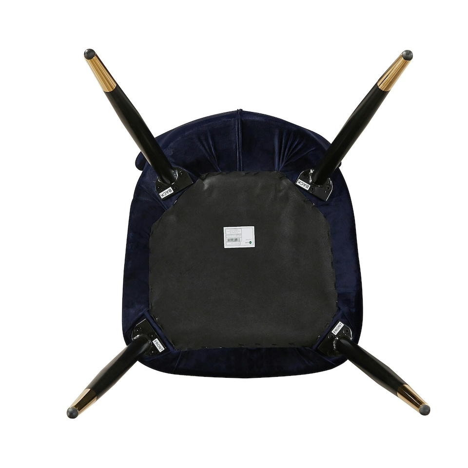 image 1 of Set of 2 New York Modern Velvet Dining Chairs with High Back, Black Metal Legs | Blue | Gold End Tips